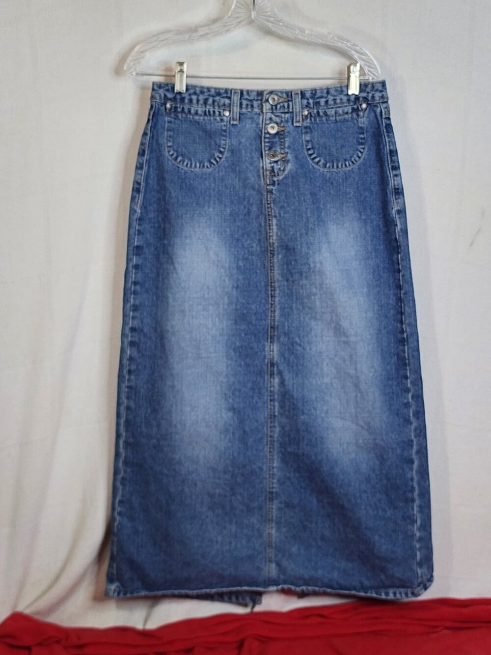 Hydraulic Vtg Button Fly Back Slit Cotton Denim Four Pocket Maxi Skirt Sz 9/10
